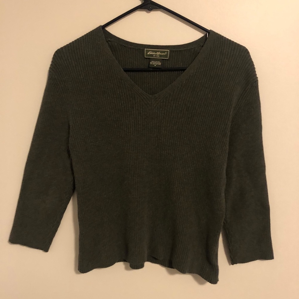 Eddie Bauer green ribbed sweater